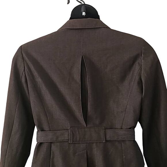 Excellent Platinum Larry Levine Brown Belted Blazer Jacket Women’s Size 8 - Picture 3 of 6